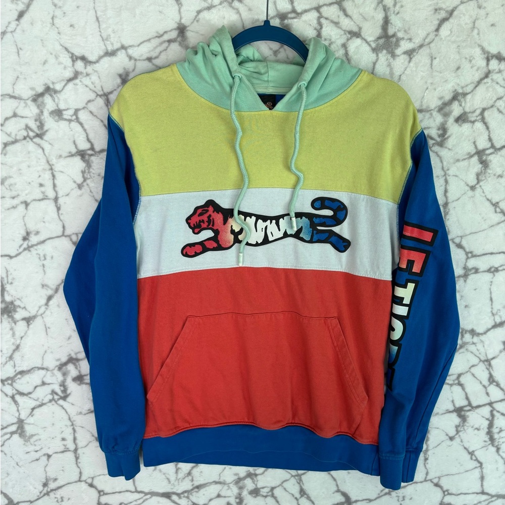 LE TIGRE Hoodie Sweatshirt Men’s S Vintage Pastel Block Colors Kangaroo Pouch